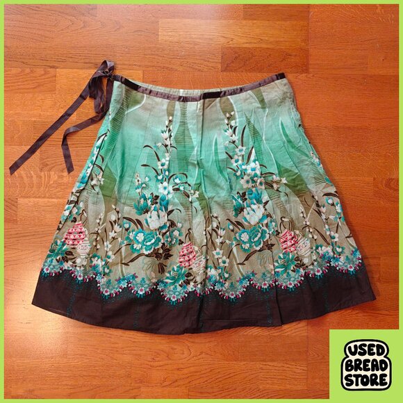 Vintage Coco and Chase Pleated Floral Skirt | L | Brown, Sea Green | Gardencore - Picture 2 of 3